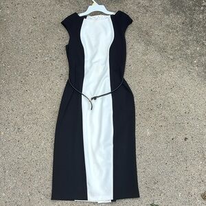 Belted color blocked dress
